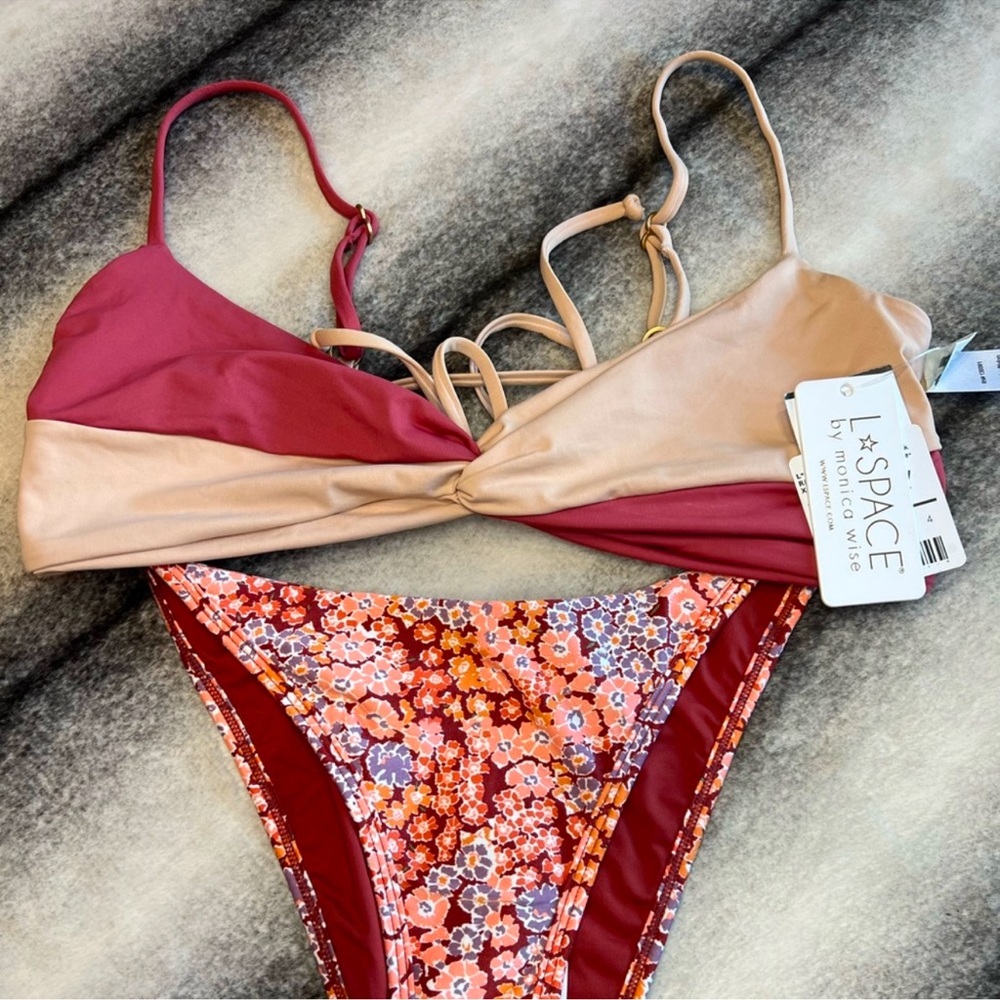 L*space Colorblock Ringo Brick Champagne Swim Bikini Top